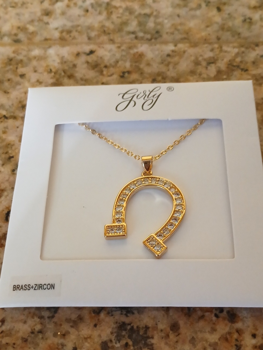Gold Horseshoe Zircon Pendant Necklace